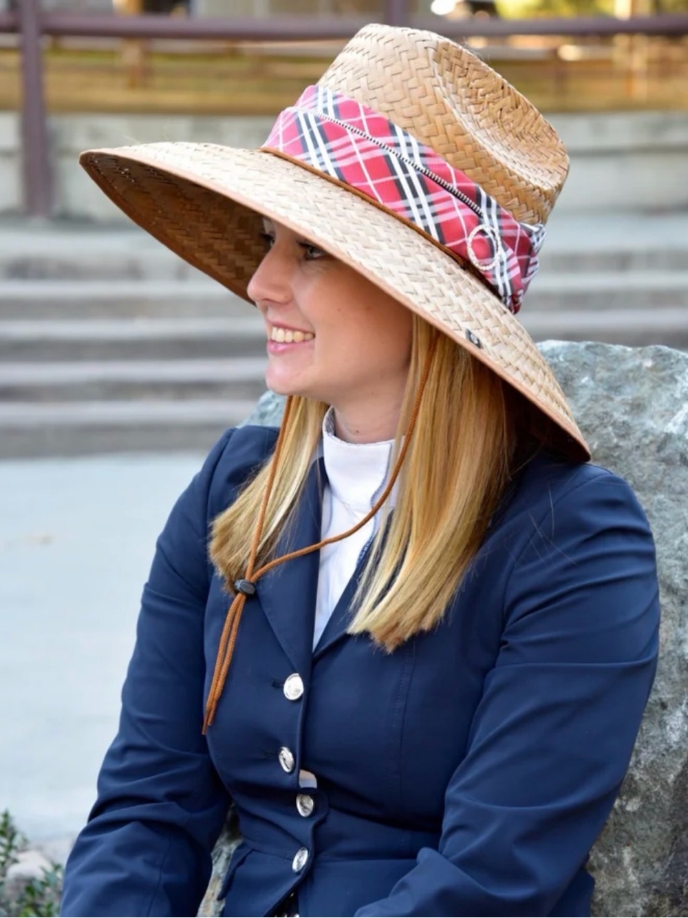 Riata Woven Straw Sun Hat with Aqua Striped Bow - Picture 11 of 12